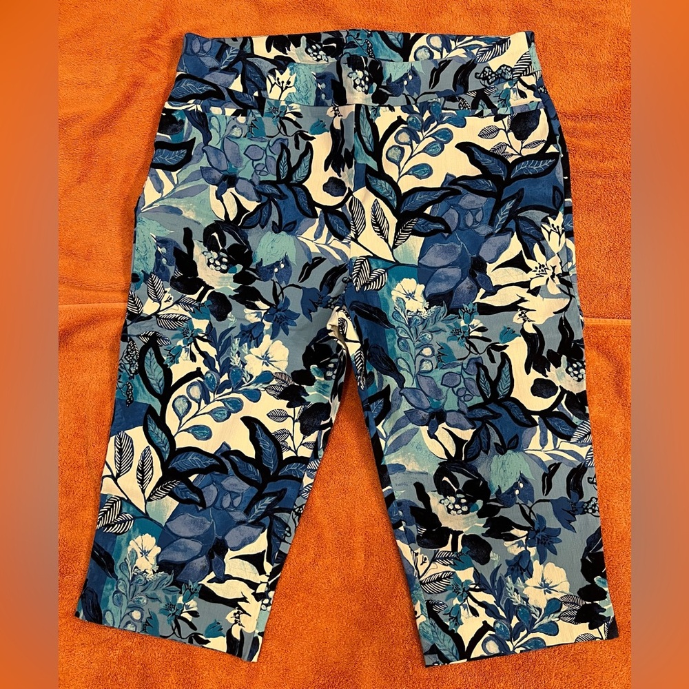 NWOT Chico’s Floral Blue and Bright White Capris - Picture 2 of 9